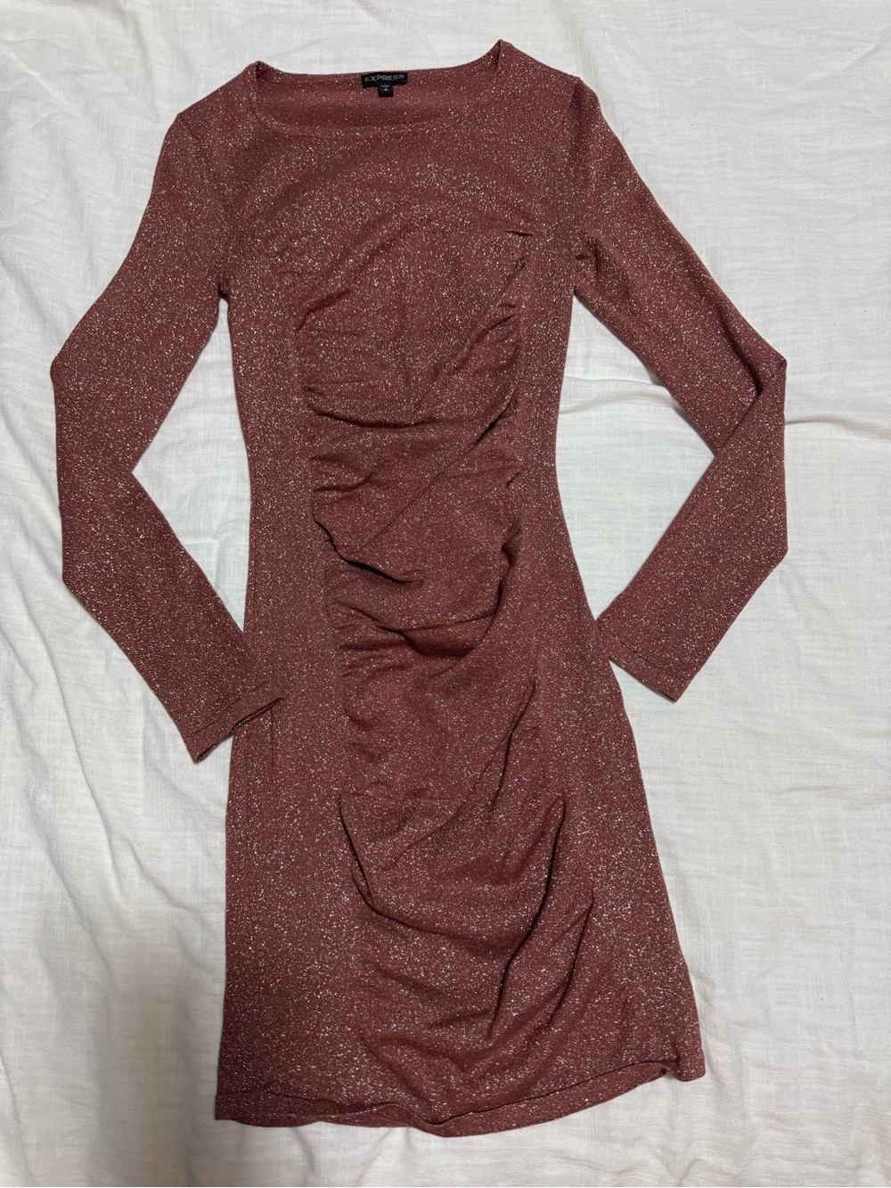 Express Metallic dusty rose Ruched Bodycon Dress small